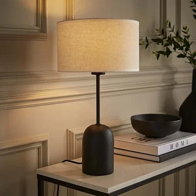 The Range Kaiden Dome Table Lamp with Linen Trim Shade - White / No