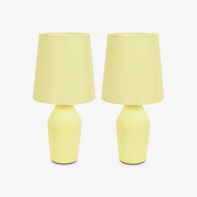 The Range Arlo Set of 2 Ceramic Table Lamps with Tapered Shade - Yellow / Without Bulbs