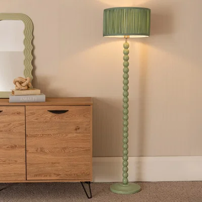 The Range Bobbins Sage Floor Lamp with Ruched Drum Shade and LED Bulb - Green