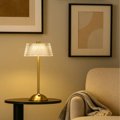 The Range Pair of Rechargeable Table Lamp with Crystal Effect Shades - Bronze