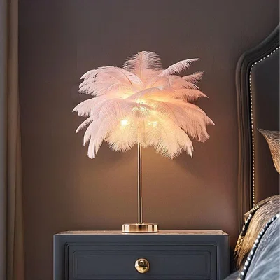 The Range Coconut Tree-Shaped Feather Table Lamp with Metal Base - Pink