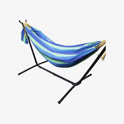 The Range Ross James Double Cotton Hammock with Heavy Duty Metal Stand  - Ultra Marine