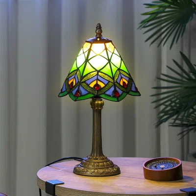 The Range HOMCOM Tiffany Style Table Lamp with Handcrafted Stained Glass - Green