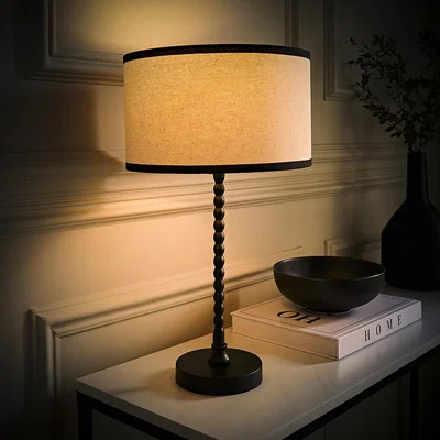 The Range Maeve Bobble Table Lamp with Trim Linen Shade and LED Bulb - Black
