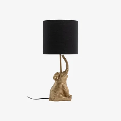 The Range Elephant Table Lamp With Shade - Gold Resin And Black Cotton