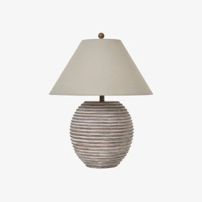 The Range Montrésor Ribbed Ceramic Table Lamp with Linen Shade - Brown