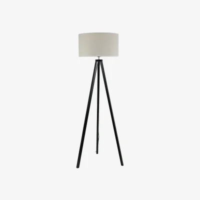 The Range Barbro Wood Tripod Floor Lamp with Linen Drum Shade - White / Without Bulb