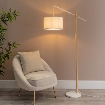 The Range Adrianna Wooden Hanging Floor Lamp with Drum Shade and Bulb - White