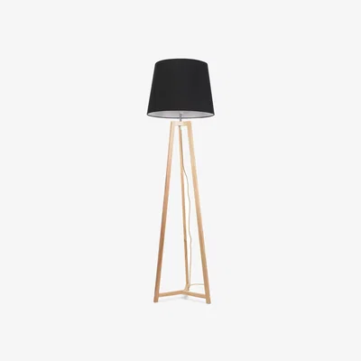 The Range Lottie Natural Wood Floor Lamp Tapered Shade and LED Bulb - Black