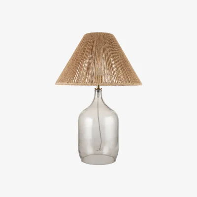 The Range Kew Table Lamp With Shade - Smoked Glass And Natural Rattan