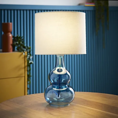 The Range Aida Bubble Glass Table Lamp with Linen Shade - Blue