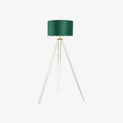 The Range Aero Hairpin Gold Tripod Floor Lamp with Velvet and Gold Drum Lamp Shade - Green