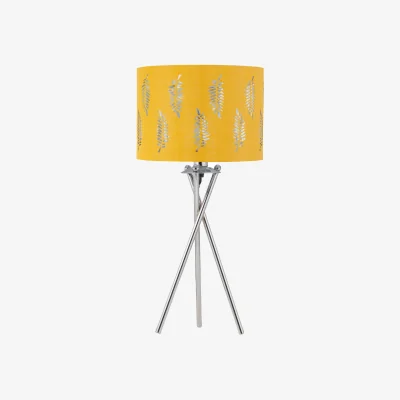 The Range Chrome Tripod Table Lamp With Ochre Fern Cut Out Shade - Chrome & Ochre