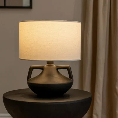 The Range Zoe Ceramic Vase Table Lamp with Linen Drum Lampshade and LED Bulb - Black