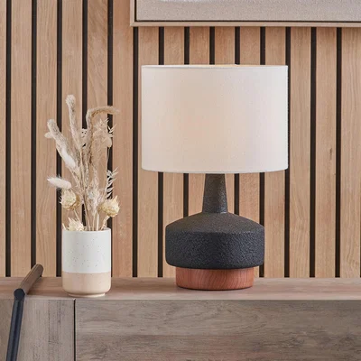 The Range Wood Effect Textured Ceramic Table Lamp - Black