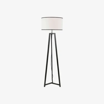 The Range Lottie Black Wood Tripod Floor Lamp with Linen Black Trim Drum Lamp Shade - Black / No - Black