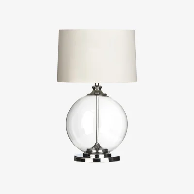 The Range Edna Round Glass Table Lamp with White Linen Shade - White
