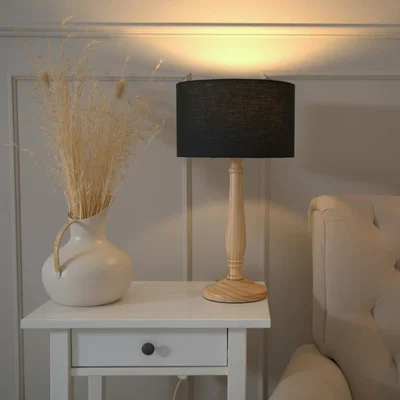 The Range Victoria Light Wood Table Lamp Drum Shade - Black / Including Bulb
