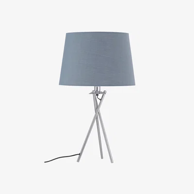 The Range Tripod Table Lamp With Grey Cotton Fabric Shade - Chrome & Grey