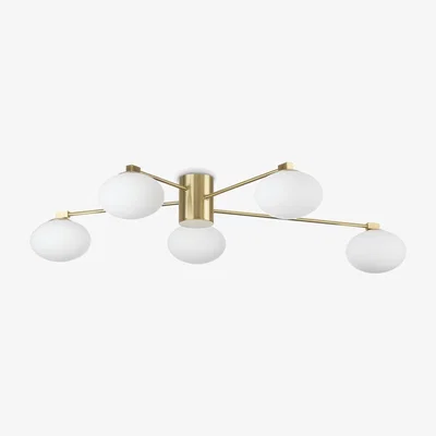 The Range HERMES 5 Light Globe Multi Arm Semi Flush Ceiling Lamp - Brass