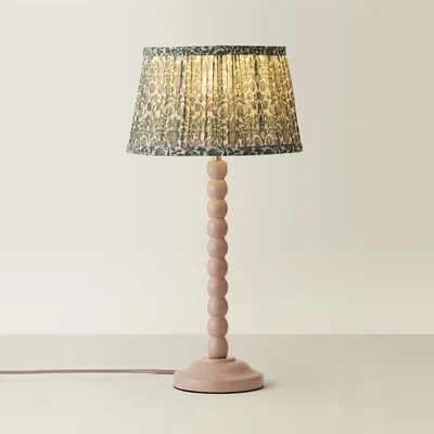 The Range Bobbins Pastel Table Lamp with Pleated Shade - Rose Pink / WoodFabric / Floral / No