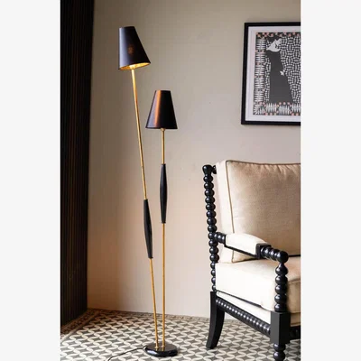 Rockett St George Sleek Black & Gold Double Shade Floor Lamp