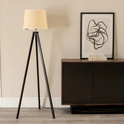 The Range Barbro Tripod Floor Lamp with Natural Scallop Edge Shade - White / Without Bulb