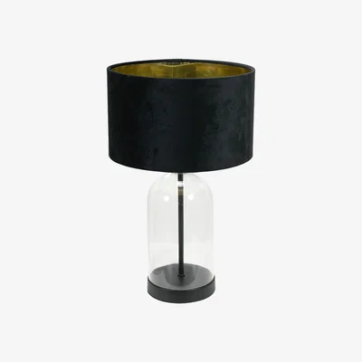 The Range Jessy Glass with Black Table Lamp with Black Velvet Gold Inner Shade and Bulb - Black
