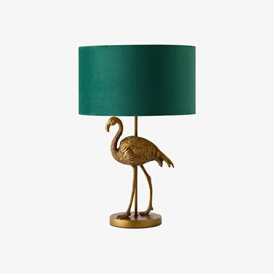 The Range Flo Flamingo Brushed Bronze Table Lamp - Green & Gold