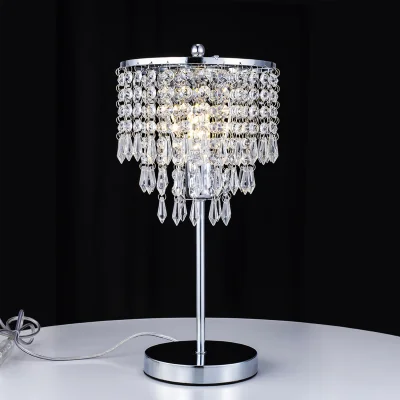 The Range Crystal Table Lamp with Slender Stem and Draped Design - Silver