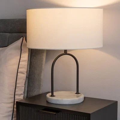 The Range Rachel Arch Marble Base Table Lamp with Linen Shade and LED Bulb - Black