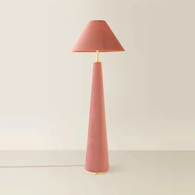 The Range Martha Velvet Midi Floor Lamp with Conical Velvet Lamp Shade - Cinnamon Pink Cinnamon Pink / No - Cinnamon Pink / No