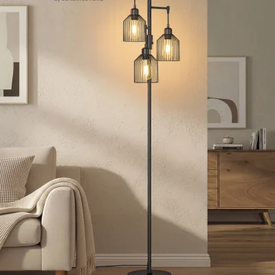 The Range 3-Light Ink Black Floor Lamp with Metal Shades - Ink Black