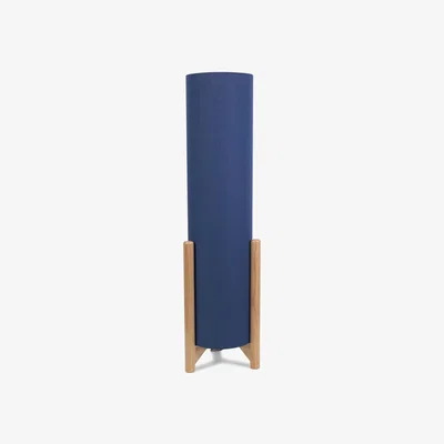 The Range Henry Wooden Oak Effect Midi Floor Lamp Cylinder Shade and LED Bulb - Navy