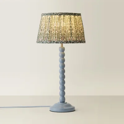 The Range Bobbins Pastel Table Lamp with Pleated Shade - Powder Blue / WoodFabric / Floral / No