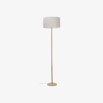 The Range Heather Light Wood Floor Lamp with Fabric Drum Shade  - Grey / Yes - Grey