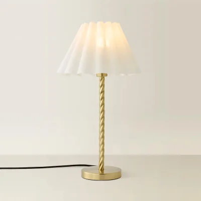 The Range Maura Twisted Gold Metal Table Lamp with Pleated Taper Shade - White / 26cm