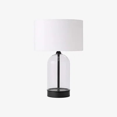 The Range Jessy Fabric Drum Shade Trim Glass Table Lamp - Gold Trim / White Shade / Yes - Black