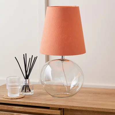 The Range Clear Glass Table Lamp with Terracotta Shade - Transparent