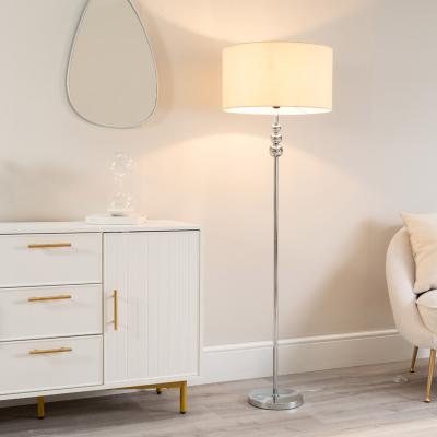 The Range Marissa Chrome Floor Lamp with Fabric Drum Shade and Bulb - Natural