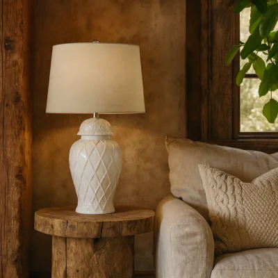 The Range Banneville Ceramic Ginger Jar Lamp with Diamond Lattice - White