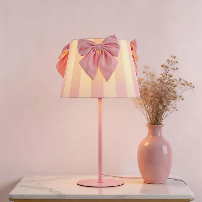 The Range Stripe Bow Table Lamp - Pink