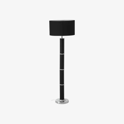 The Range Hanah Black Snake Leather Effect Floor Lamp with Chrome Base and Black Shade - Black