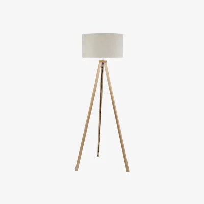 The Range Barbro Wooden Tripod Floor Lamp with Natural Linen Drum Shade - White / 1