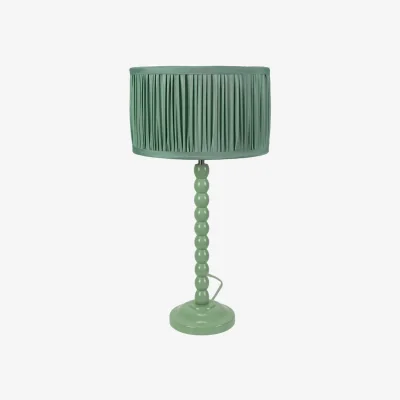 The Range Bobbins Sage Green Table Lamp with Ruched Pleated Drum Lamp Shade - Green / Bulb Included