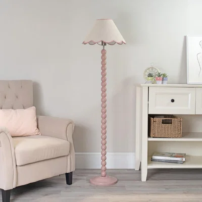 The Range Bobbins Rose Floor Lamp with Linen Scallop Shade - Pink