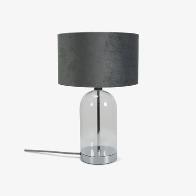 The Range Jessy Glass Table Lamp - Chrome / Grey Velvet Shade