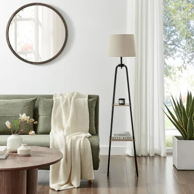 The Range Kessia Black Standing Floor Lamp with Shelves - Black