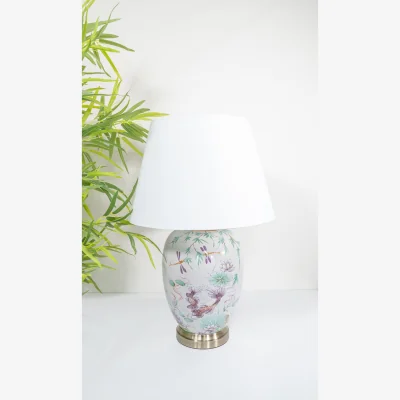 The Range Pink Koi Fish Oriental Ceramic Table Lamp with Plain Shade - Grey