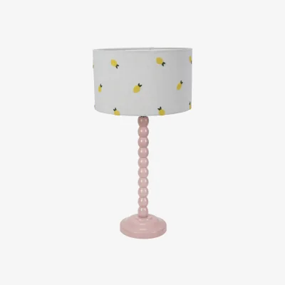 The Range Bobbins Table Lamp with Lemon Embroidered Drum Shade - Rose Pink / Bulb Included